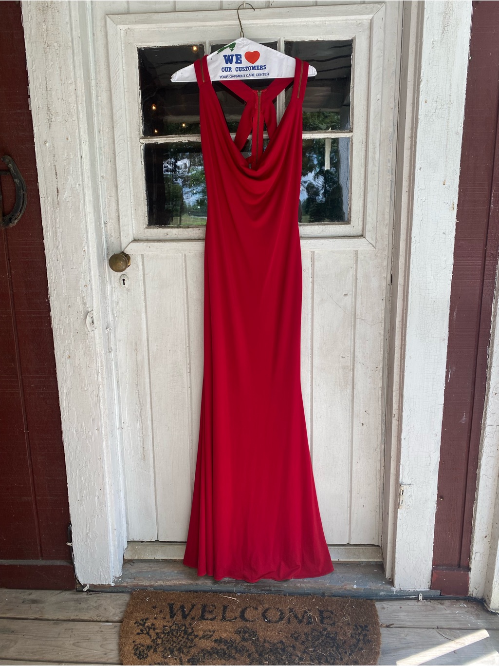 Jovani Red Cowl-Neck Maxi Dress